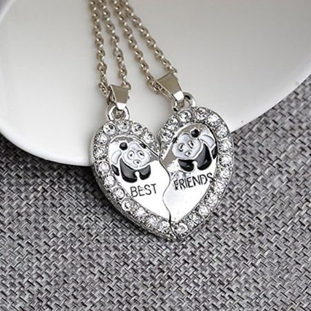 lantisoare best friends inima cu panda si cristale set 2 bucati argintiu 2