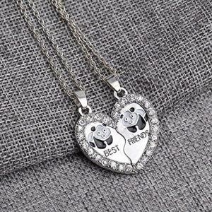 lantisoare best friends inima cu panda si cristale set 2 bucati argintiu 3
