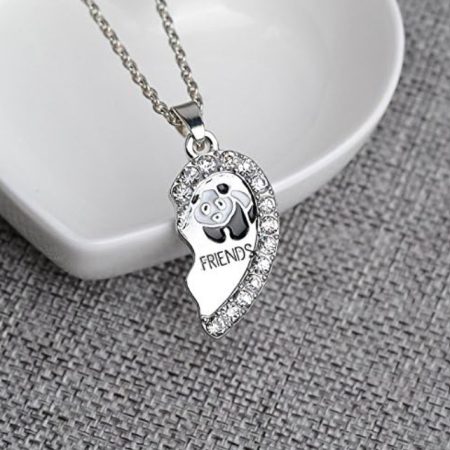 lantisoare best friends inima cu panda si cristale set 2 bucati argintiu 4