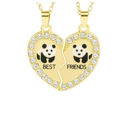 Lănțișoare Best Friends, Inimă Cu Panda Și Cristale, Set 2 Bucăți, Auriu