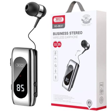 Lavaliera XO-BE37, Casca In-Ear Bluetooth, Capacitate 140mAh, Afisaj digital, Negru