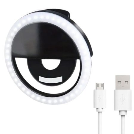 Lumina LED Tip inel pentru Selfie/Video/Live, Prindere pe Telefon, RK-12, Negru