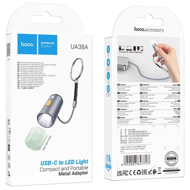 mini lampa led hoco ua38a alimentare type c gri
