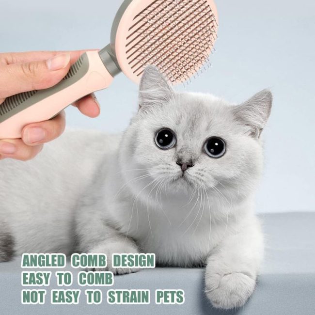 perie auto curatare pentru animale ace inclinate 135 buton self cleaning roz 3