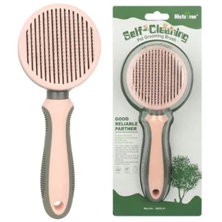 Perie Auto-Curatare pentru Animale, Ace inclinate 135°, Buton Self-cleaning, Roz
