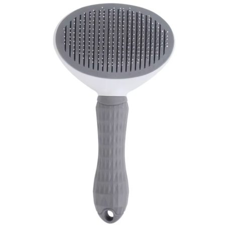 Perie pentru Animale, Buton Auto-curatare, Maner ergonomic, Ace inclinate 150°, Gri