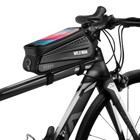 Portbagaj pentru Bicicleta cu Suport Telefon, Waterproof, 1L, Wildman ES3, 4"-7", Negru