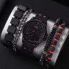 Set Accesorii Bărbătești, Ceas Negru Quartz + 4 Brățări Urban Style, Negru Rosu