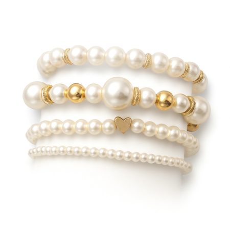 Set Bijuterii Brățări cu Perle, Detalii Aurii, Look Elegant și Modern