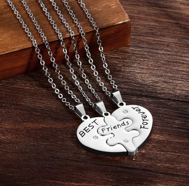 set coliere prietene best friends forever inima cu trei piese 3 lantisoare argintiu 30