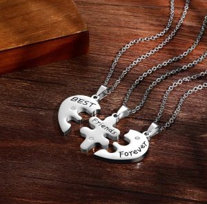 set coliere prietene best friends forever inima cu trei piese 3 lantisoare argintiu 32