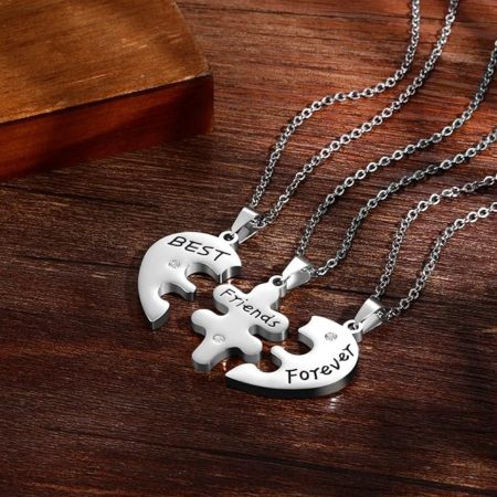 set coliere prietene best friends forever inima cu trei piese 3 lantisoare argintiu 32