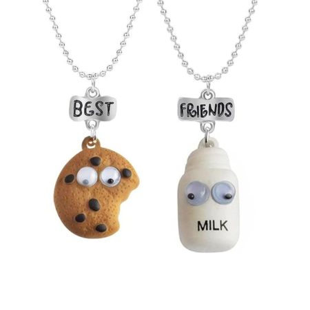 Set Coliere Prietene, Best Friends, Lapte Cu Biscuit, Design Amuzant