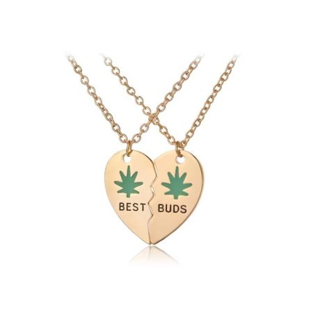 Set Lănțișoare Prietenie, Inimă Best Buds Cu Frunză, 2 Coliere, Auriu