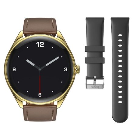 Smartwatch Hoco Y22, Curea Piele Maro+Neagra, iOS/Android, Rezistent la Apa, Incarcator Magnetic