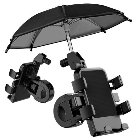 Suport telefon Bicicleta/Moto cu Umbrela, Montare pe ghidon, Protectie de ploaie, Negru