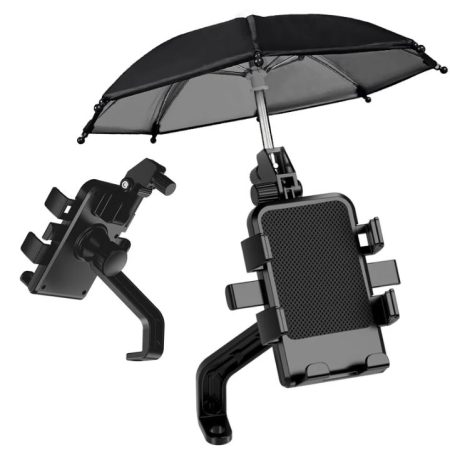 Suport telefon Bicicleta/Moto cu Umbrela, Montare pe oglinda, Protectie de ploaie, Negru