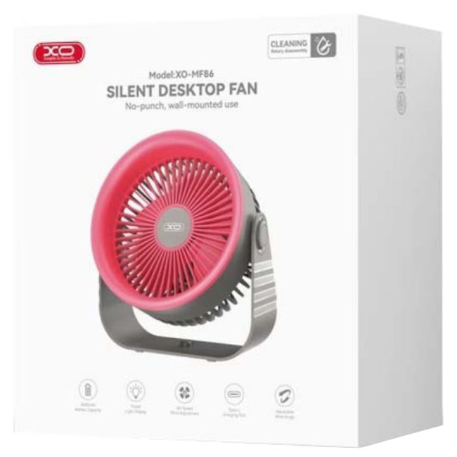 ventilator birou perete xo mf86 baterie 3600mah 4 trepte de viteza roz 3