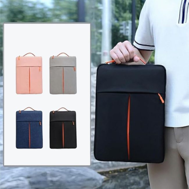 geanta business pentru laptop 13 14 4 buzunare fermoar portocaliu textil rezistent bleumarin 4