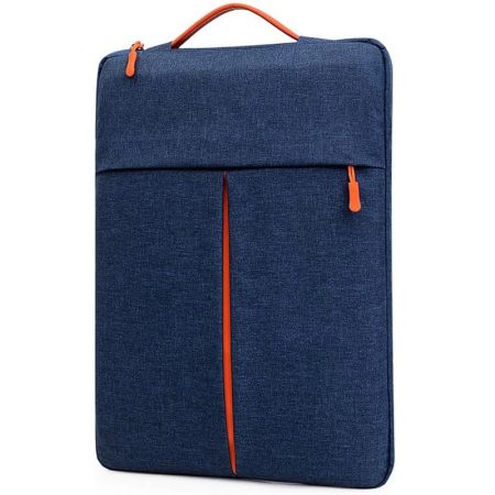 Geanta Business pentru Laptop 13-14", 4 Buzunare, Fermoar Portocaliu, Textil rezistent, Bleumarin