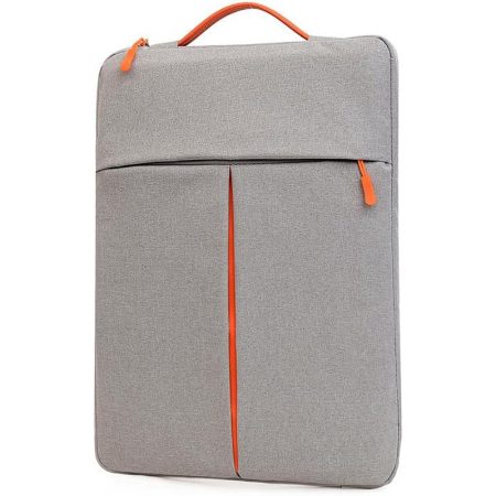 Geanta Business pentru Laptop 13-14", 4 Buzunare, Fermoar Portocaliu, Textil rezistent, Gri
