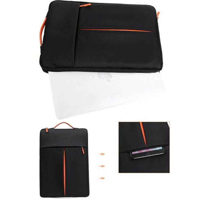 geanta business pentru laptop 13 14 4 buzunare fermoar portocaliu textil rezistent negru 2